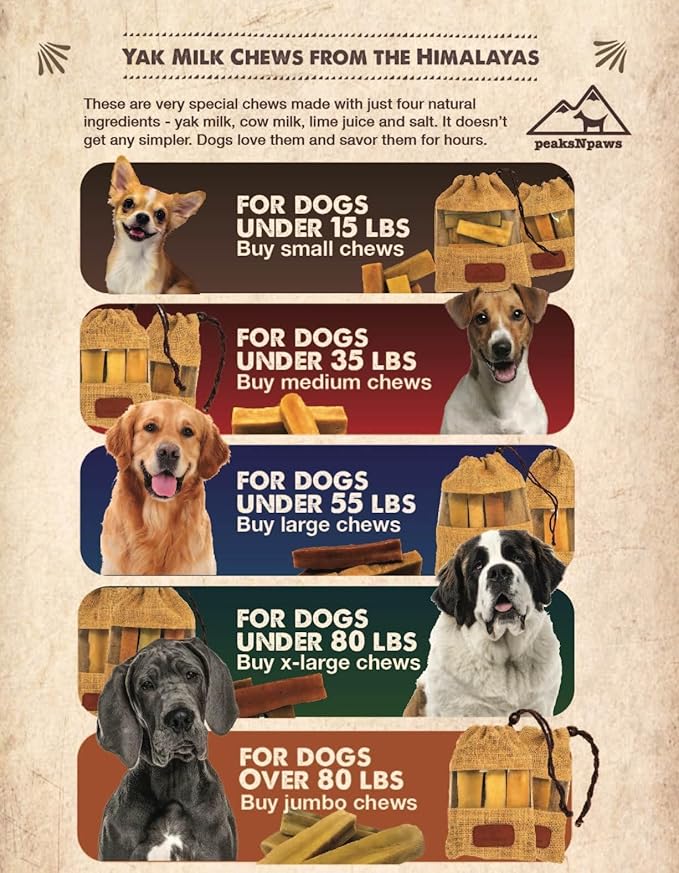 peaksNpaws Premium Yak Cheese Dog Treats - Natural Yak Chews from Himalayan Mountains - Grain Free, Lactose Free - Easily Digestible, 100% Eco-Friendly Packaging (5 Lb. Bag)