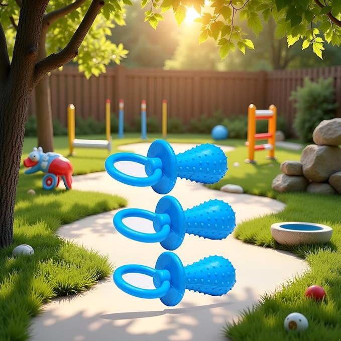 3Pcs Blue Dog Pacifier Chew Toys, Mini Bite Resistant Bell Shape Rubber Pacifier Pet Dog Puppy Molar Chew Training Toy, Puppy Pacifier,Bell Chewing Playing Training Toys