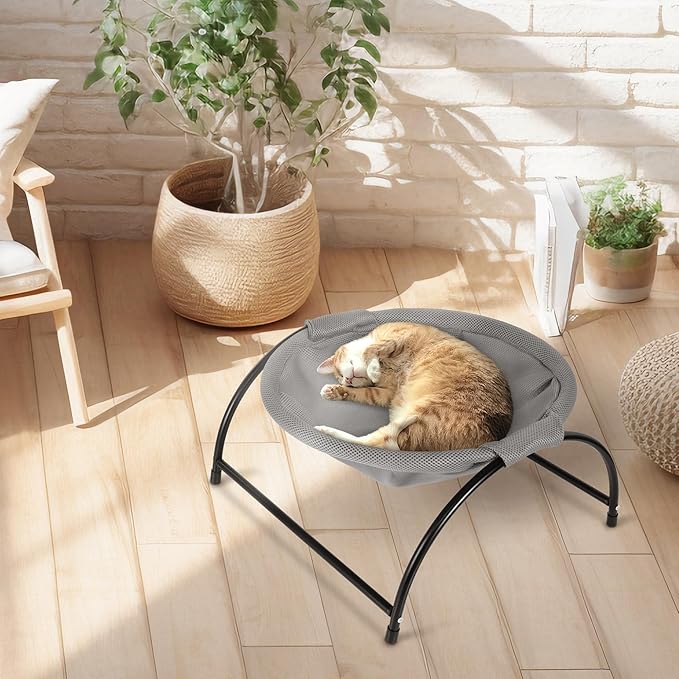Elevon Elevated Cat Bed, Free-Standing Cat Hammock Bed, Pet Bed with Metal Frame for Indoor Outdoor, Machine Washable & Breathable Easy Assembly, up to 40lbs