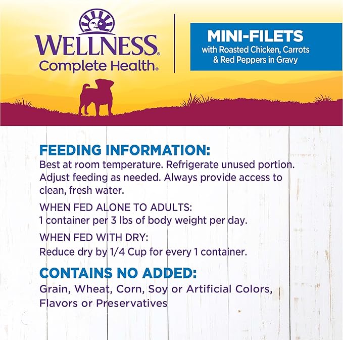 Wellness Petite Entrees Mini Filets Small Breed Adult Wet Dog Food, Grain Free, Natural, Roasted Chicken, Carrots, and Red Peppers, 3 oz, Pack of 12 Cups