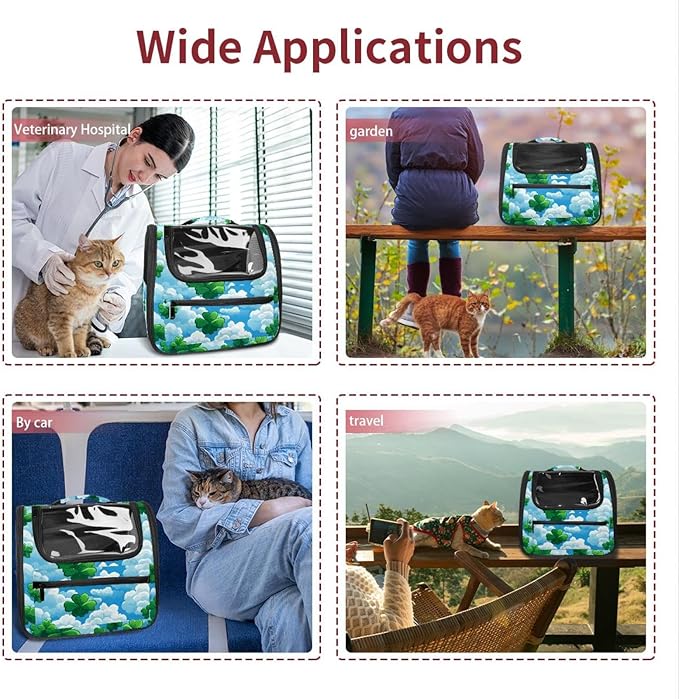 _Clover Leaves (1) Transparent Pet Carrier for Travel Hiking for Kitty Small Dog