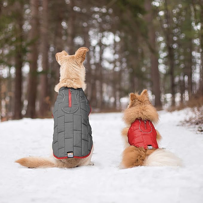Kurgo Loft Dog Jacket - Reversible Cozy Coat for Outdoor Adventures - Water Resistant - Athletic Fit - Machine Washable Fabric - Reflective Dog Gear - Small - Chili Red