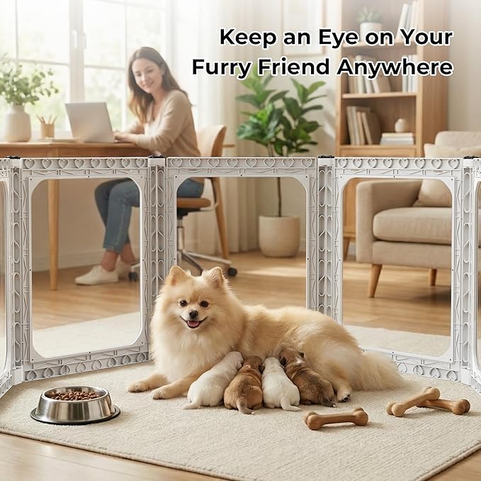 Acrylic Portable Dog Playpen Indoor, Clear Dog Play Pen Indoors Puppy Playpen Indoor Easy Assemble 24” Octagon Guinea Pig Rabbit Bunny Small Animal Pet Playpen, Puppy Play Pen for Indoors