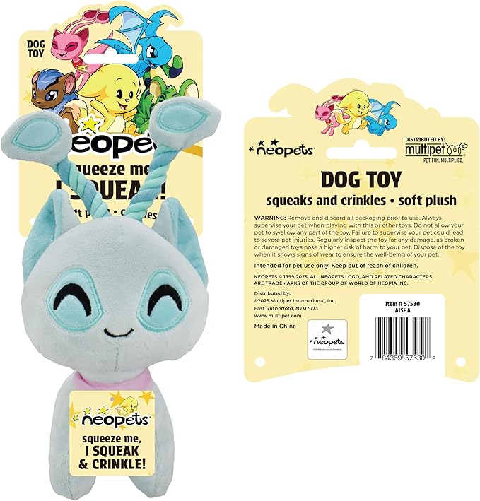 7" NEOPETS Plush Aisha Plush Filled Dog Toy That squeaks