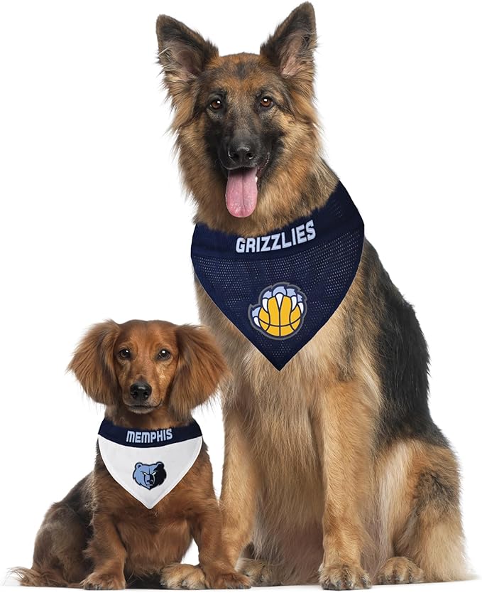 Pets First NBA Reversible Dog Bandana - Memphis Grizzlies Team Logo, Blue and White, Large/X-Large