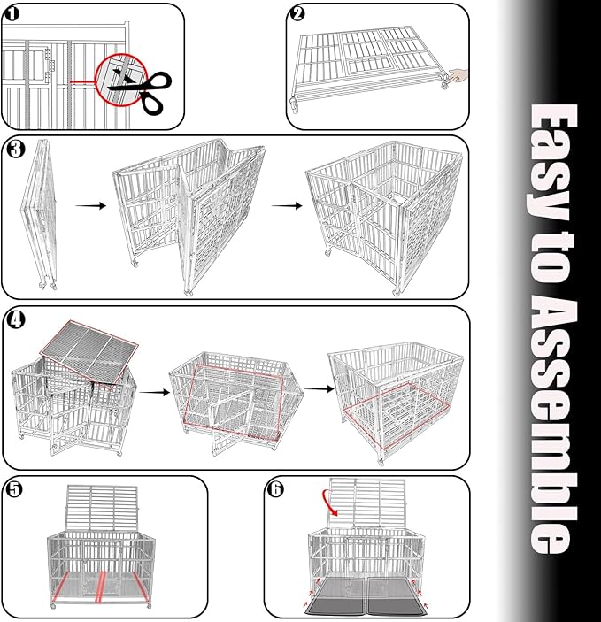 Confote 47 Inch Heavy Duty Dog Crate Metal Cage Kennel, High Anxiety Pet Cage with Lockable Wheels & Double Doors for Small Medium Large Dogs