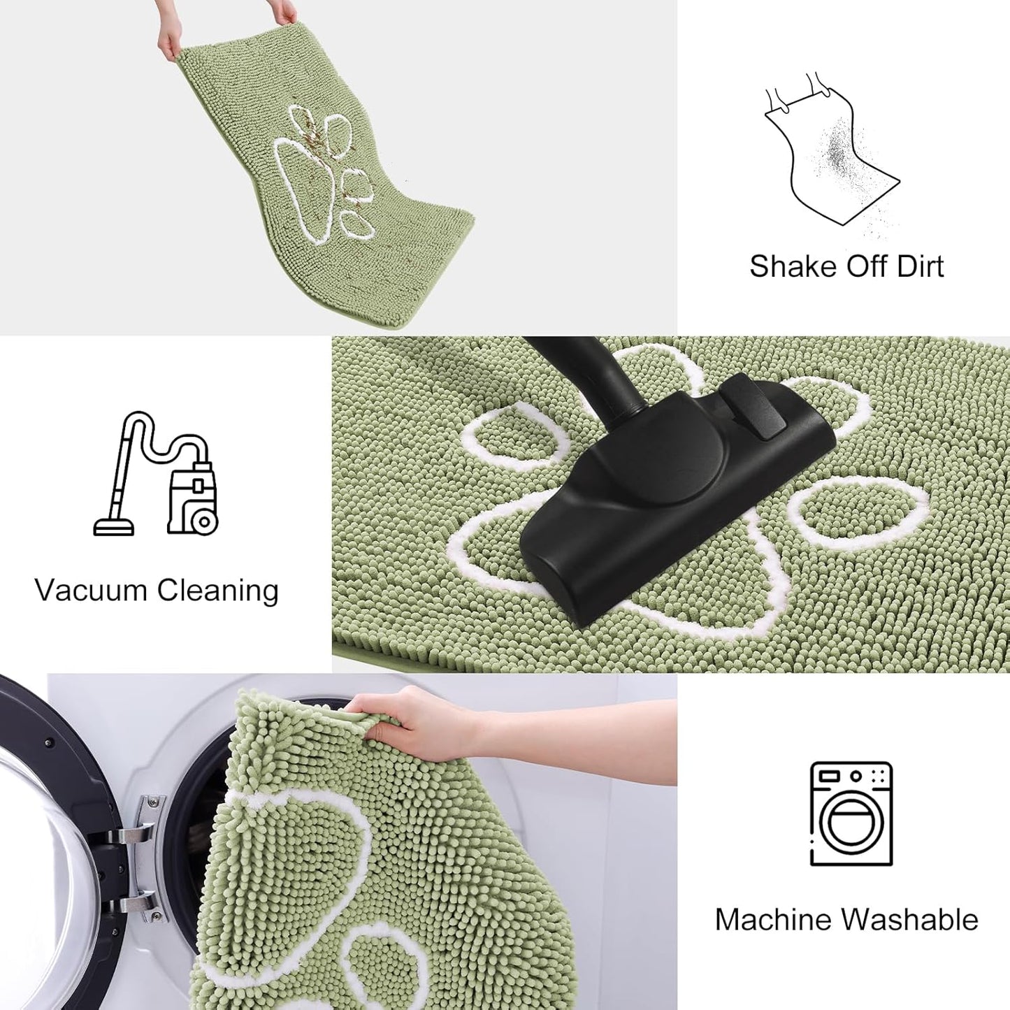 Smiry Dog Door Mat for Muddy Paws, Absorbent Dirt Trapper Non Slip Quick Dry Washable Chenille Mat for Mud Dogs, Entry Rug for Indoor and Outdoor (59x24 Inches, Sage Green)