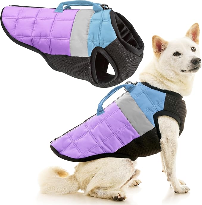 Gooby Bomber Vest Lift Dog Harness - Purple, Medium - Padded Support Harness with Lift Handle for Medium Dogs