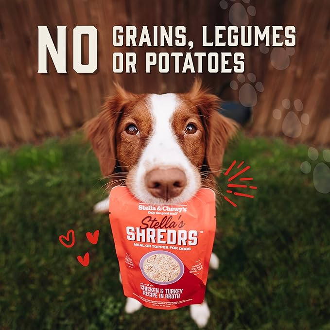 Stella & Chewy's Grass Fed Beef & Chicken Shredrs - Premium Dog Food Pouches - Perfect For Picky Eaters- 24 Pack, 2.8oz Each