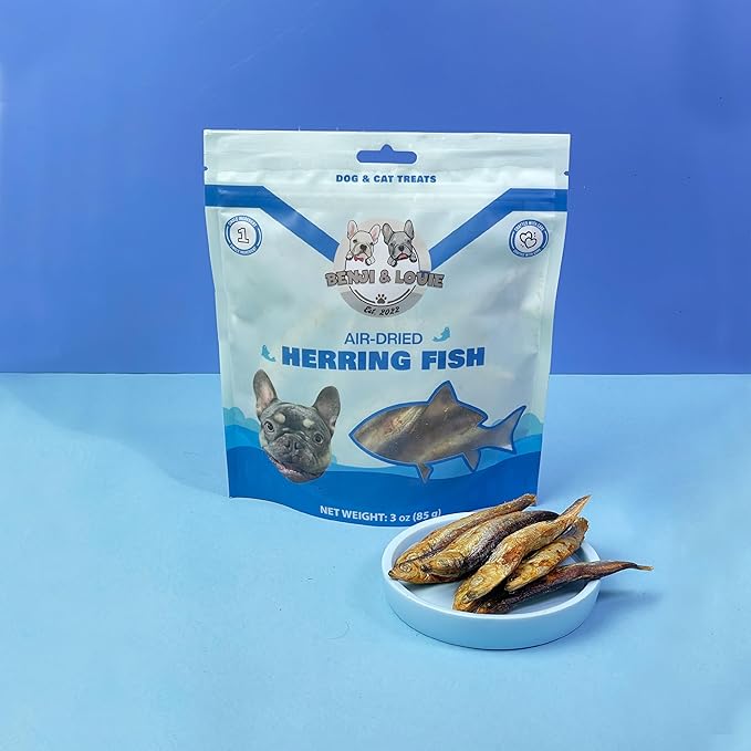Benji & Louie Air Dried Herring Fish for Dogs and Cats - Natural Healthy Dog and Cat Treats, Single Ingredient, 3 oz
