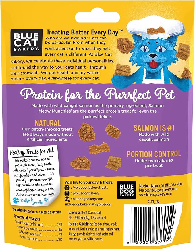 Blue Cat Bakery Meow Munchies, Salmon Flavored Cat Treats, Healthy Protien Treats, All Natural Ingredients, 2.1 oz (Pack of 1)