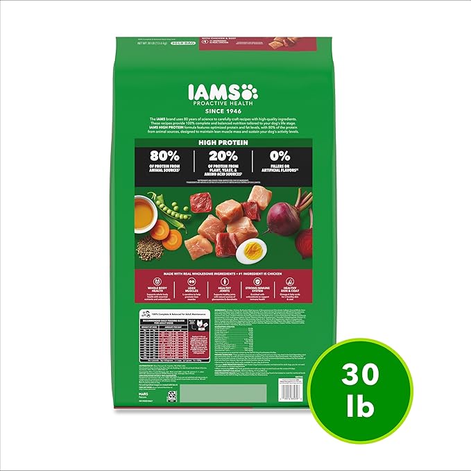 IAMS Proactive Health High Protein Dry Dog Food with Chicken & Beef, 30 lb. Bag