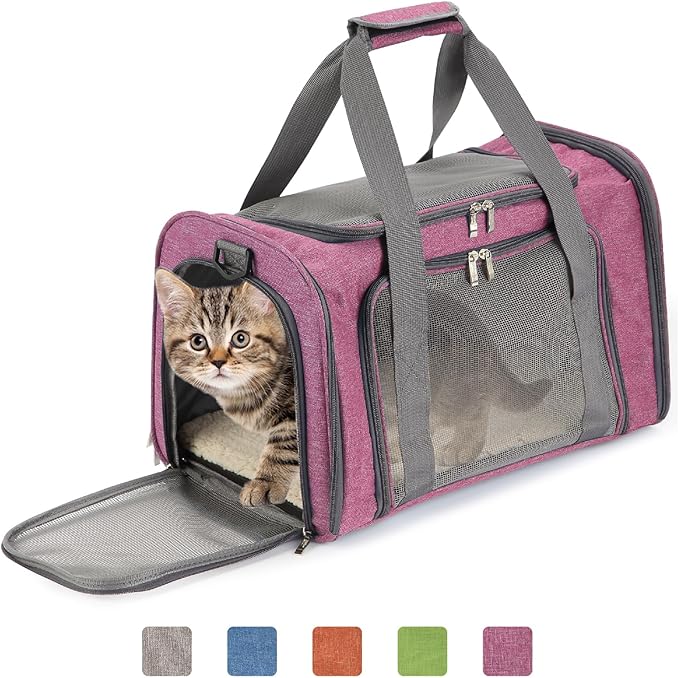 Mr. Pen- Pet Carrier, 17.5" x 11.2" x 11.5", Medium Size, Pink, Portable Travel Carrier for Small Pets, Cats & Small Dogs, Breathable Mesh, Safety Inner Leash, Side Pocket & Padded Shoulder Strap