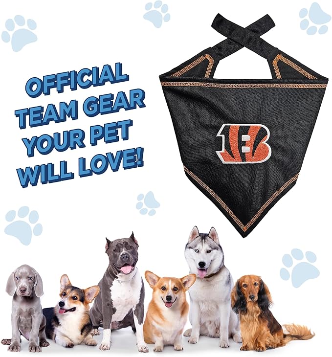 Pets First NFL Cincinnati Bengals TIE Bandana, Small/Medium. Dog Bandana Scarf Bib for Pet Cat Dog. The Ultimate Game-Day, Party Bandana