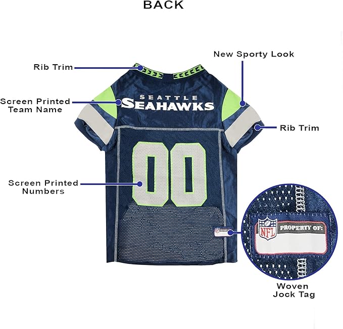 Pets First NFL Seattle Seahawks Dog Jersey, Size X-Small, Football Shirt Costume for Pet, Dog Sports T-Shirt, NFL Team Clothing for Cats, Licensed Pet Apparel Available in 7 Sizes and 32 Teams