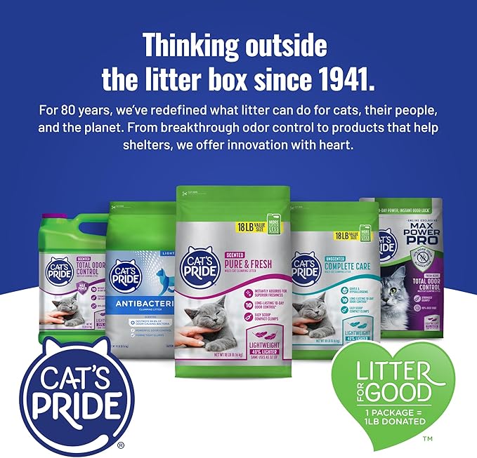 Cat's Pride Max Power: Total Odor Control - Up to 10 Days of Powerful Odor Control - Strong Clumping - 99% Dust Free - Multi-Cat Litter, Scented, 15 Pounds