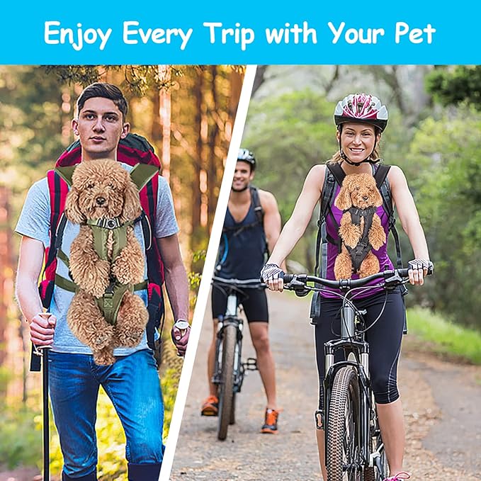 PetBonus Pet Front Dog Carrier Backpacks, Adjustable Pet Backpack, Legs Out Easy-fit Puppy Chest Carrier for Medium Small Dogs, Hands Free for Hiking, Cycling (Army Green, XL)