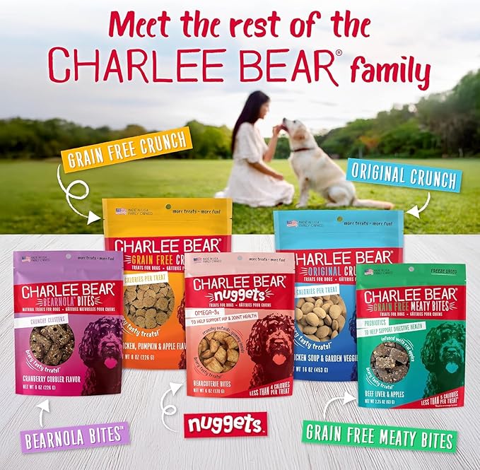 Charlee Bear Original Crunch Dog Training Treats, Beef Liver Flavor, 3 Calories Each, Low Calorie Natural Rewards for Puppies to Adult Dogs, Made in USA, 16 oz (4-Pack)