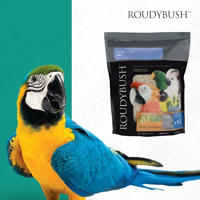 Roudybush Low Fat Food for Adult Birds & Chicks - Scientifically Formulated Bird Feed - Bird Food Pellets w/ Corn, Wheat, Soy & More - Nutritious & Healthy Feed for Birds (Mini, 44oz)