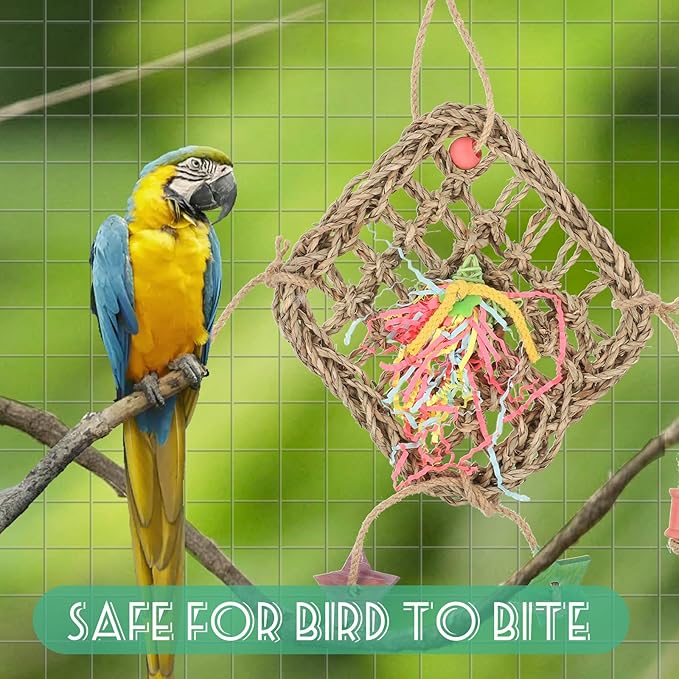 LIOOBO Woven Seagrass Bird Hanging Hammock for Parakeets Cockatiels Conures Chewing Foraging Plaything Cage Accessory Safe Wear-Resistant Material