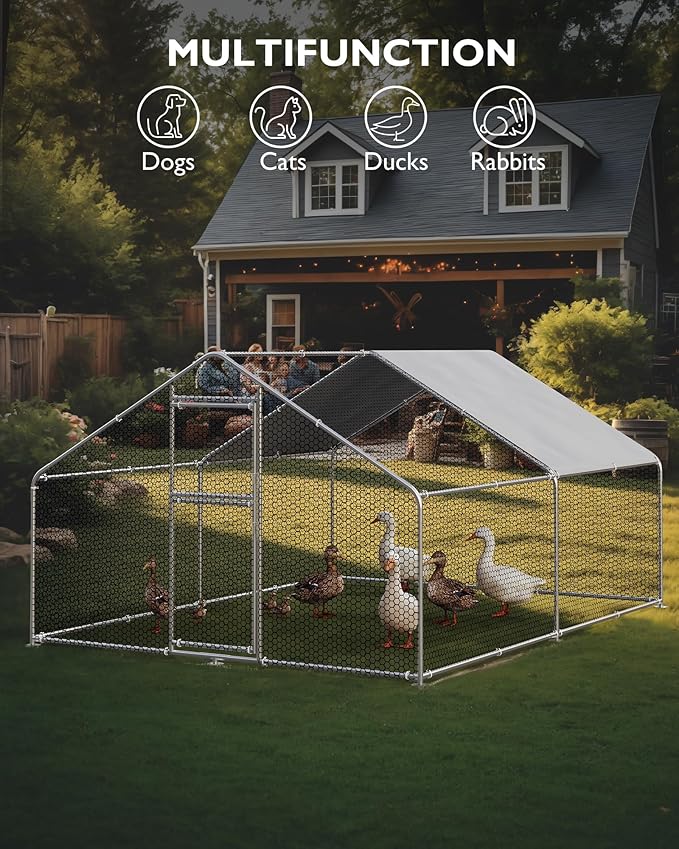 Hipicute Large Outdoor Dog Kennel, Big Outside Dog House, Heavy Duty Dog Run Enclosure Playpen Coop Fence with Waterproof and Anti-UV Cover Roof, 13.1 x 9.8 x 6.4 Ft