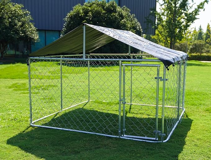 Petony Outdoor Dog Playpen Heavy Duty Dog Kennel House Mesh Dog Big Cage Pet Kennel Steel Fence with Secure Lock (6.56‘x 6.56’)