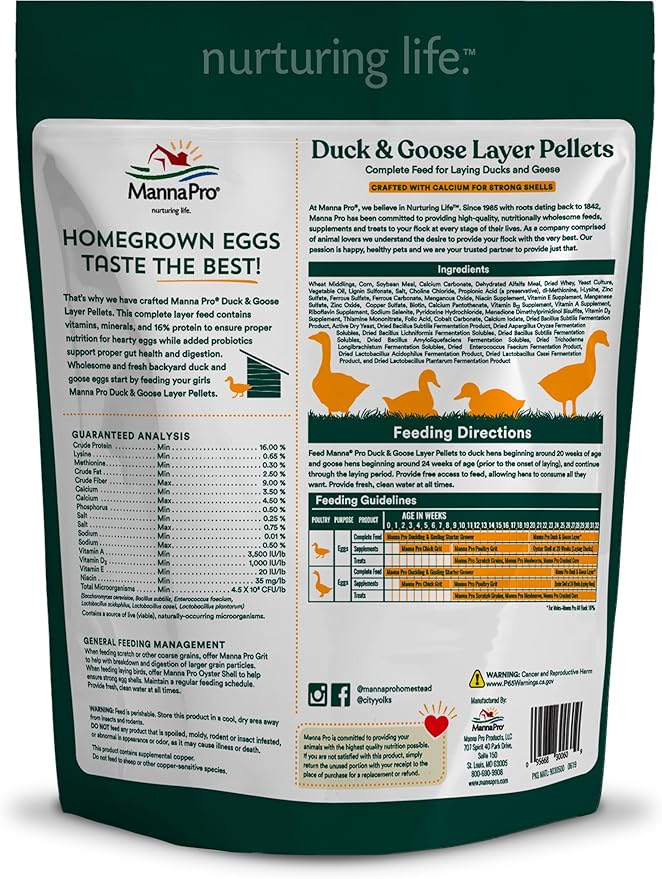 Manna Pro Duck & Goose Layer Pellets, High Protein for Increased Egg Production, Formulated with Probiotics to Supports Gut Health & Digestion, 8 lbs