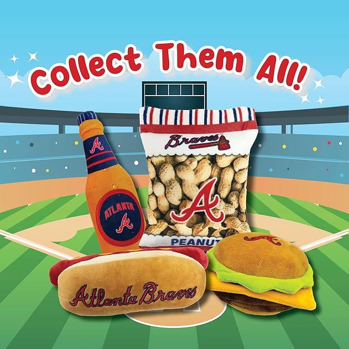 MLB Atlanta Braves Plush Peanuts Snack Toy for Dogs & Cats with Embroidered Team Name & Logo with Inner Squeaker