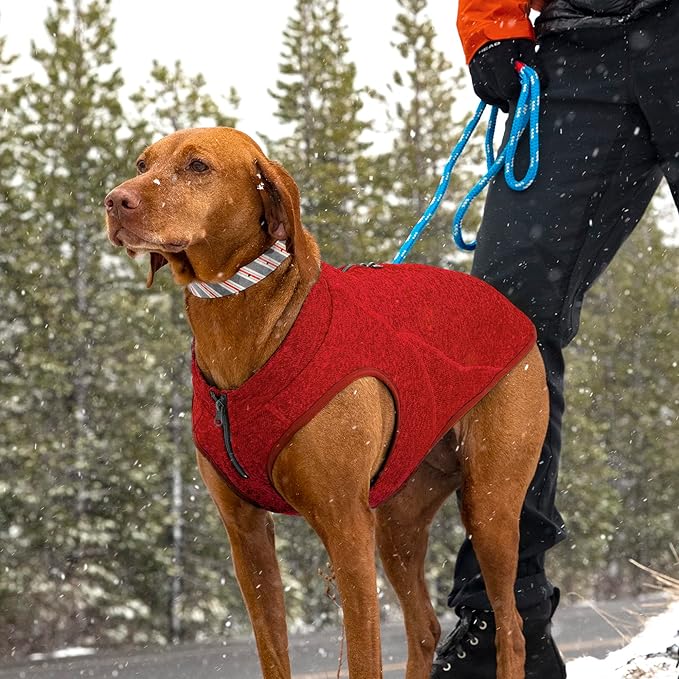 Kurgo Core Sweater - Cold Weather Dog Outfit - Cozy Knit Fleece Layer - Adjustable Neck Dogwear - Reflective Accents - Machine Washable Gear - Heather Red - X-Small