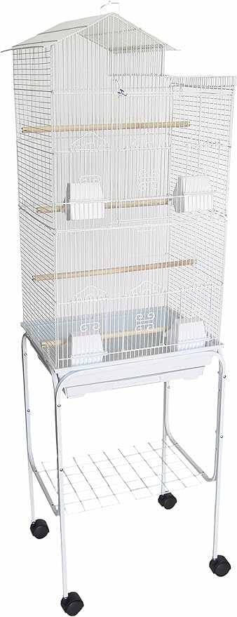 YML 6894 3/8" Bar Spacing Tall Villa Top Bird Cage with Stand, 18" x 14"/Small, White