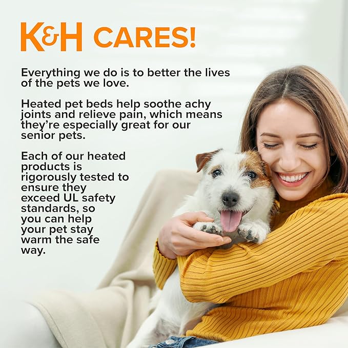 K&H Heated Cat Lap Bed - Indoor Thermo Pet Pillow Orthopedic Bolstered Lap Bed with Removable Waterproof Cat Heating Pad, Indoor Warming Couch Bed, Machine Washable, MET Listed - 23" x 15"