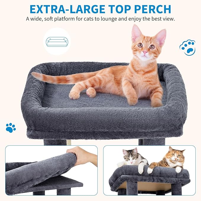 GarveeLife 61" Multi-Level Cat Tree for Indoor Cats, Heavy-Duty Tower for Large Adult & Maine Coon Cats with Oversized Perch, Dual Condos, Natural Sisal Scratching Posts & Play Toys – Dark Gray