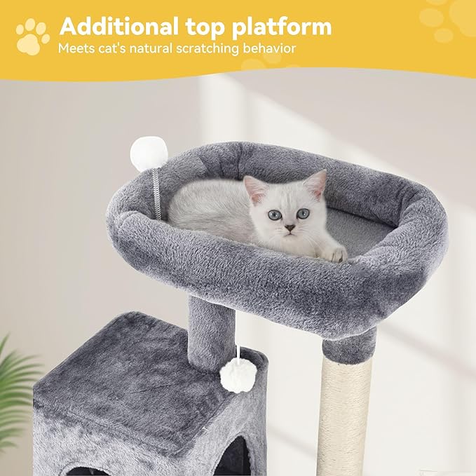 DWVO Cat Tower 70.8in for Indoor Cats: Multi-Tiered Feline Furnishing with Snug Cat Bed, Scratch Poles, Feline Window Cushioned Plush Roost for Young Cats Animal Activity Center Light Gray