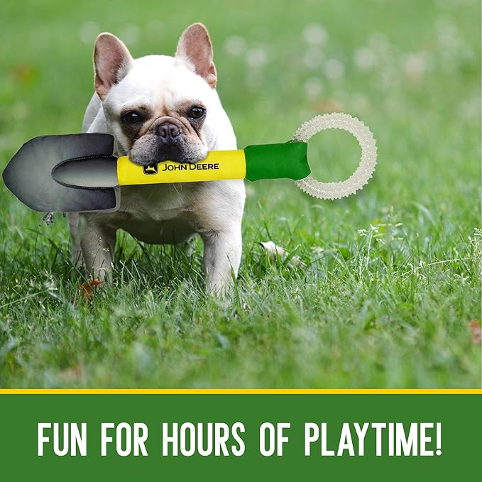 JOHN DEERE DOG SHOVEL TOY. STURDY PET TOY WITH inner Squeaker. DIGGING TOY FOR FARMERS, Construction & MORE