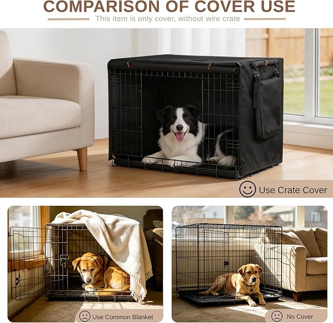 Dog Crate Cover for Anxiety,Water-Resistant,Windproof & Sun Resistant 600D Oxford Kennel Cover with Storage Bag,Calming Indoor Outdoor Pet Crate Cover for 42 Inch Wire Crates,Machine Washable,Black