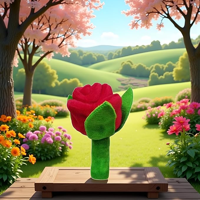 Red Flower Interactive Plush Squeak Dog and Cat Toy Rose Flower Stuffed Dog Toy with Squeaker Small Breeds and Puppies Chewing and Exercise Floral Pattern