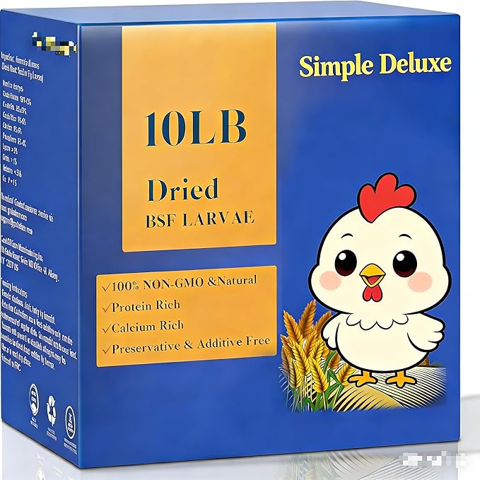Simple Deluxe 10 lb Black Soldier Fly Larva - BSFL is a high Calc-Rich Chicken Feed with More Calcium Than mealworms. Pure Natural Food That Provides high Protein for Chickens and Birds