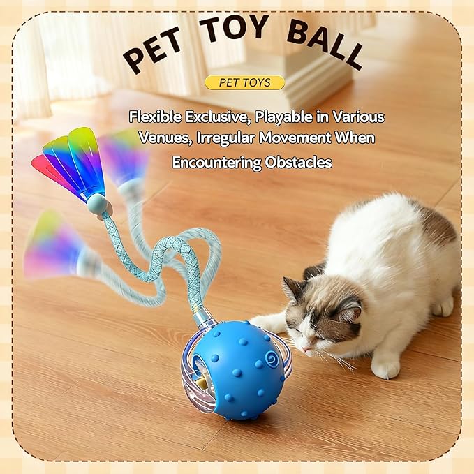 Interactive Cat Toys for Indoor Cats with 3 Tails,Automatic Moving Kitten Toys,Cat Toys for Bored Indoor Adult Cats,Smart Rechargeable Cat Enrichment Toys for Cats to Keep Them Busy, Pet Toy Cat Ball