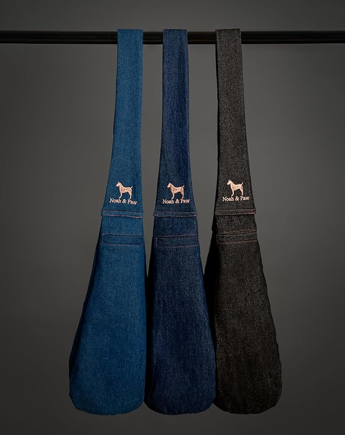 Noah & Paw Dog Sling Carrier for Small Dogs 5-18lb, Dog Sling for Small Dogs and Cats, Dog Carrier with Adjustable Padded Strap, Premium Denim, Lined with Fur, Double Safety Feature, Machine Washable
