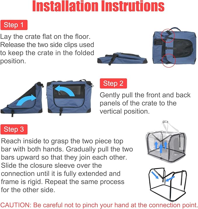 Prutapet Large Cat Carrier 24"x16.5"x16.5" Portable Dog Crate for Small Medium Dogs Collapsible Traveling Pet Crate with Collapsible Bowl