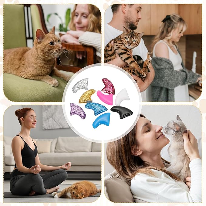 Cat Nail Caps, Cat Claw Covers with Adhesive Glue and Applicators, Kitten Claw Caps Soft Paws, (40 Pcs, S, Crystal Gold), Intended for Pet Tips/Nail Covers/Control Paws