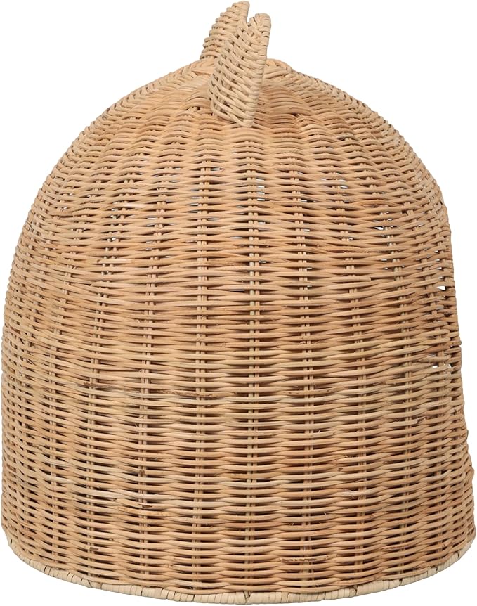 CBD1000B Cat Ear 20" x 14.5" Handwoven Water Hyacinth Pet Bed, Wicker Cat Hideaway Dome with Machine-Washable Cushion, Coastal Woven Pet House for Cats and Small Dogs, Light Brown