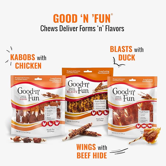 Good ‘n’ Fun Triple Flavor Twists for All Dogs, 70 Count, Treat Your Dog to Long-Lasting Chews Made with Beef Hide, Pork Hide and Chicken