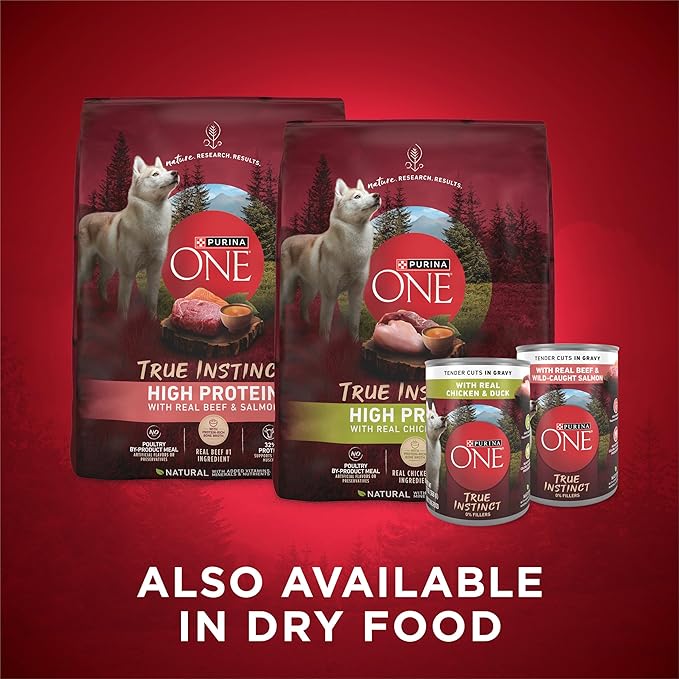 Purina ONE True Instinct Tender Cuts in Gravy with Real Chicken and Duck, with Real Beef and Salmon High Protein Wet Dog Food Variety Pack - (Pack of 1) 13 oz. Cans