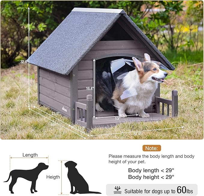 Dog House with Anti-Bite Metal Iron Frame Outdoor Wooden Dog Kennel Indoor Puppy Shelter for Small Medium Large Dogs Weatherproof(Grey)