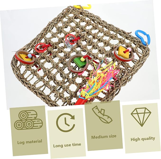 POPETPOP 1Pc Natural Parrot Hammock Climbing Net for Birds Durable Bird Swing for Cockatiels Parakeets and Parrots for Bird Lovers