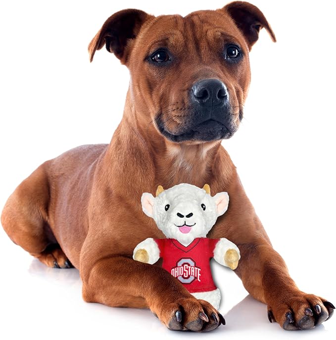 Pets First NCAA Ohio State Buckeyes Goat Plush Toy for Dogs and Cats with Squeaker, Wearing a Team Jersey! Fun & Sporty Goat Shaped Dog Chew Toy, Interactive Pet Toy