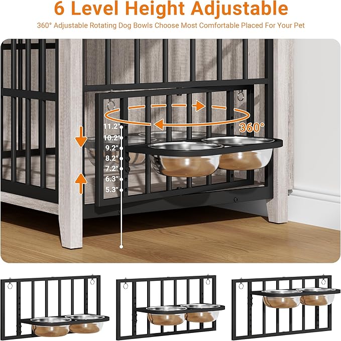 Lulive 78-Inch Extra Large Wooden Dog Crate – Multi-Functional Furniture for Large or Multiple Dogs (Grey)