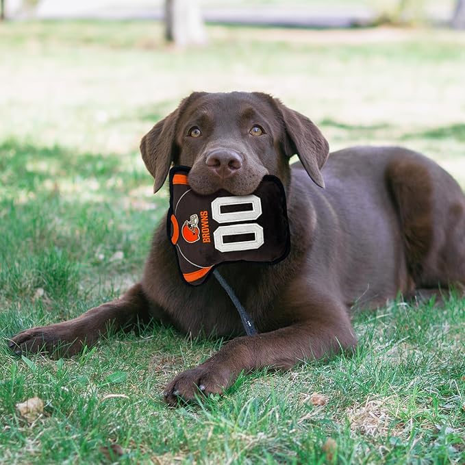 The 1st Ever Tough but Smooth Dog Toy NFL Cleveland Browns Football Jersey Tough Pet Toy. A Premium Quality Doggie Toy with Built-in Squeaker. Sports Fans Favorite Chew Toy