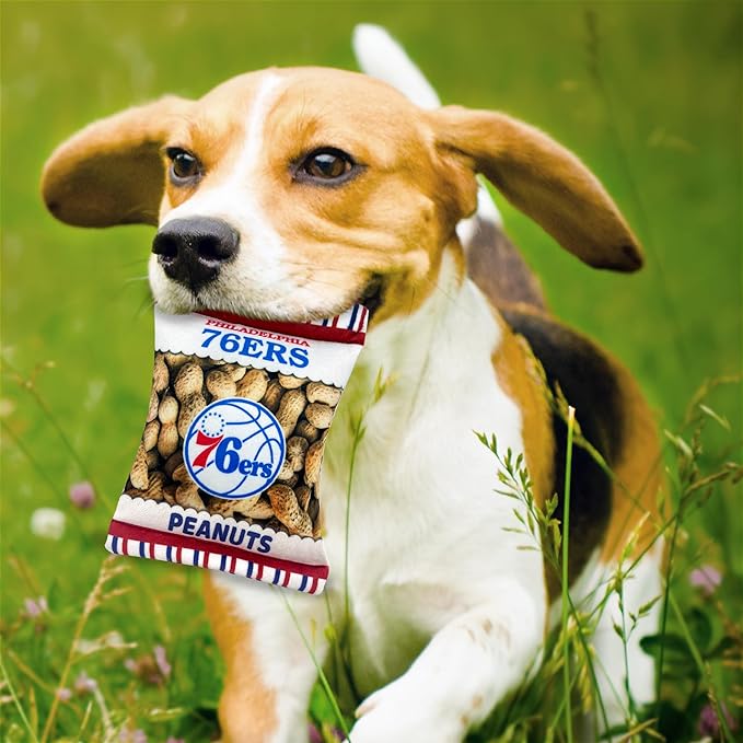 NBA Philadelphia 76ers Crinkle FINE Plush Dog & CAT Squeak Toy - Cutest Stadium Peanuts Snack Plush Toy for Dogs & Cats with Inner Squeaker & Beautiful Baseball Team Name/Logo